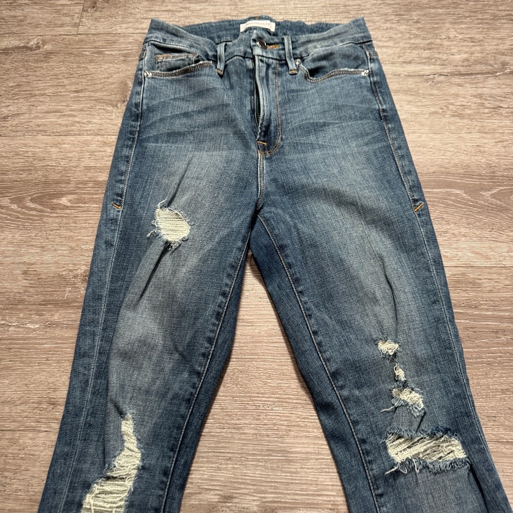Good American Jeans Womens 0 25 Blue Denim Good Waist 24x28 Distressed Casual - Picture 2 of 12
